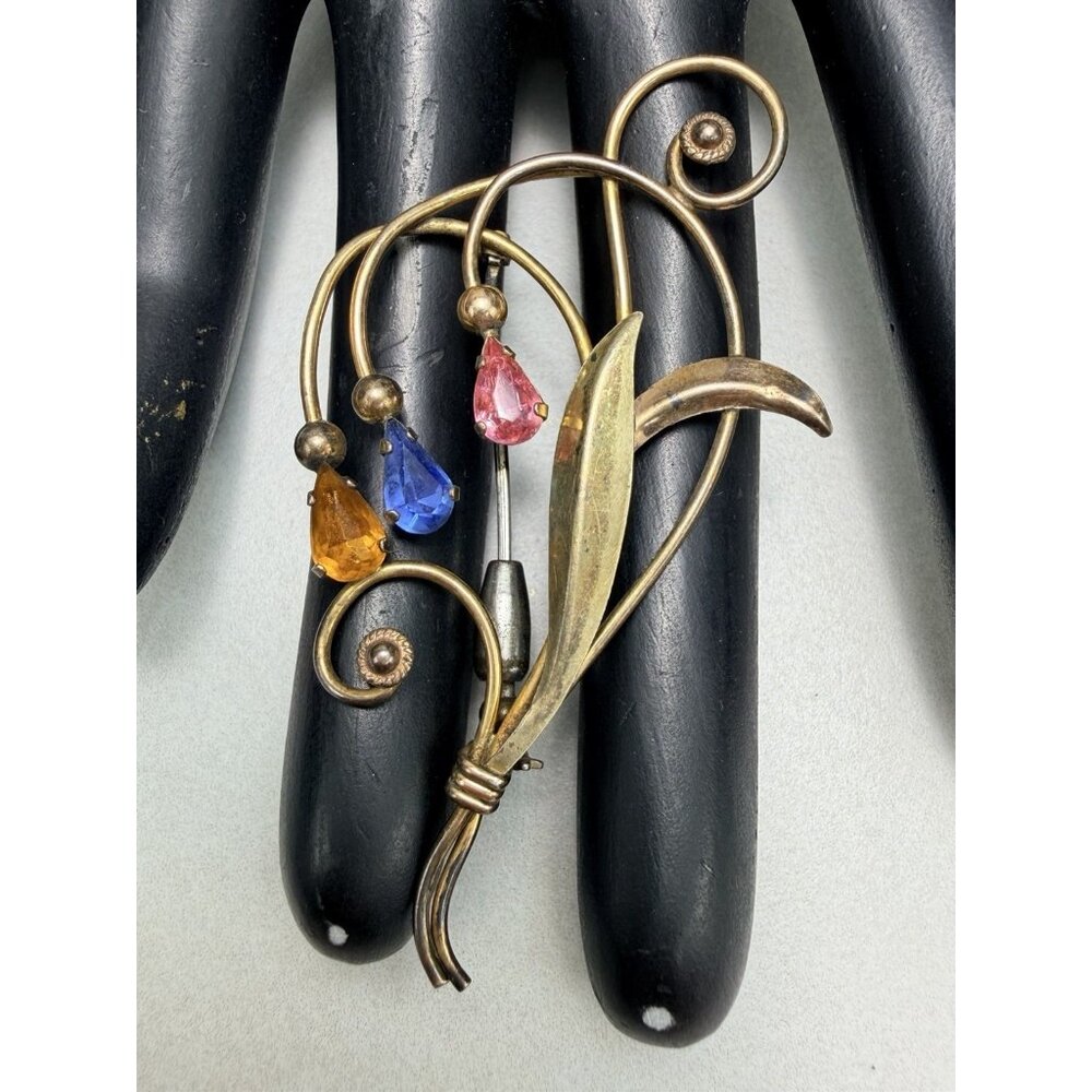 VanDell Co 12k Gold Filled Brooch Glass Tear Drop Rhinestones Vintage